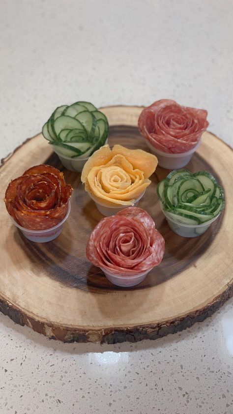 fancyfigscharcuterie on Instagram: Let’s make some roses! Like the best kind of roses, the ones you can eat!!! . . . . . . . . . . . . . . . . #charcuterie #plattergoals… Rose Meat Charcuterie, Food Roses Ideas, Flower Theme Charcuterie Board, Rose Themed Food, Charcuterie Rose How To, Meat Roses How To, Rose Appetizers, Flower Party Food, Charcuterie Rose