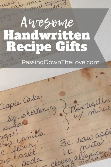 Handwritten Recipe Gifts to Celebrate and Preserve Family Favorites Handwritten Recipes On Tea Towels, Frame Old Recipes, How To Display Old Recipes, Bridal Shower Cookbook Ideas, Handwritten Recipe Gift, Framed Recipe Cards, Recipe On Tea Towel, Recipe Display Ideas, Recipe Scrapbooking Ideas