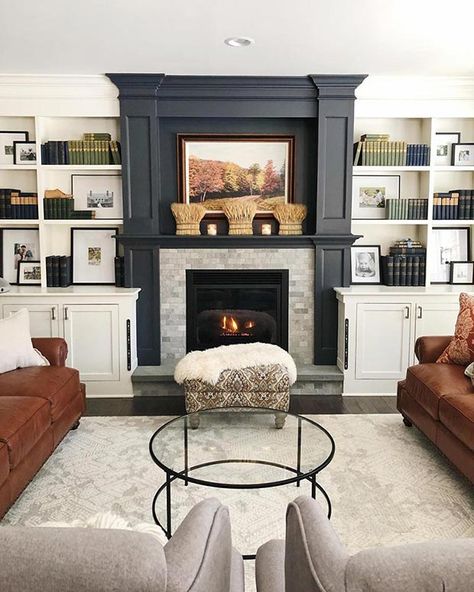 Sw Cyberspace, Grey Painted Fireplace, Painted Fireplace Mantels, Bookshelf Fireplace, Fireplace Accent Walls, Grey Fireplace, Fireplace Bookshelves, Accent Wall Colors, Paint Fireplace