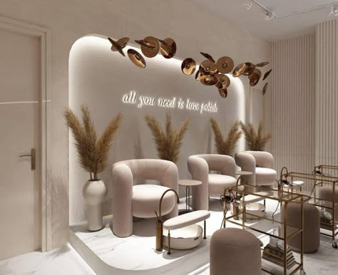 Nail Boutique Ideas Shops, Nail Spa Interior Design Ideas, Luxury Salon Waiting Area, Beauty Salon Plan Design, Beauty Salon Inspo Interior Design, Nail And Lash Studio Ideas, Neutral Nail Salon Decor, Pedicure Interior Design, Spa Nails Salon Interior Design