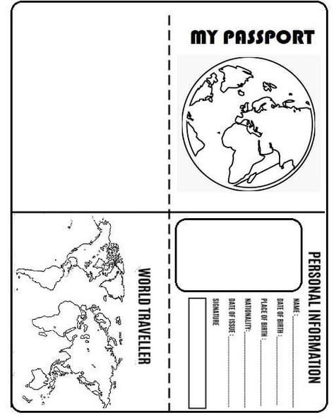 Passport Around The World Activities, Traveling Crafts Preschool, Passport Template For Kids, Passport Kids Craft, Passport For Kids Printable, Passport Activities For Kids, Kids Passport Printable, Passport Bulletin Board Ideas, Diy Passport For Kids