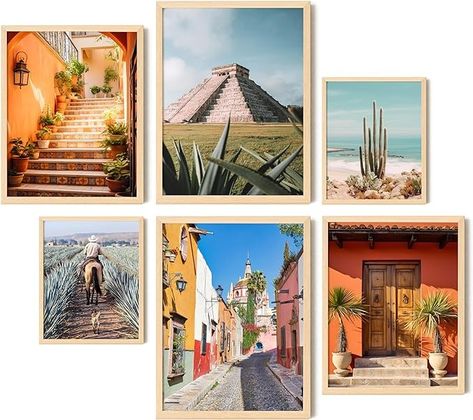 Amazon.com: EXCOOL CLUB Mexico Wall Art - 12x16 Vintage Mexico Poster, Western Pictures Wall Decor, Cactus Art Prints, Mexican Art Wall Decor, Southwest Landscape Photo for Home Bedroom Decorations (UNFRAMED) : CDs & Vinyl Mexican Wall Art Hacienda Style, Colorful Mexican Decor, Mexico City Home Decor, Mexican Framed Wall Art, Colombia Wall Art, Modern Mexican Decor, Mexican Style Home, Modern Mexican Home, Mexican Wall Decor