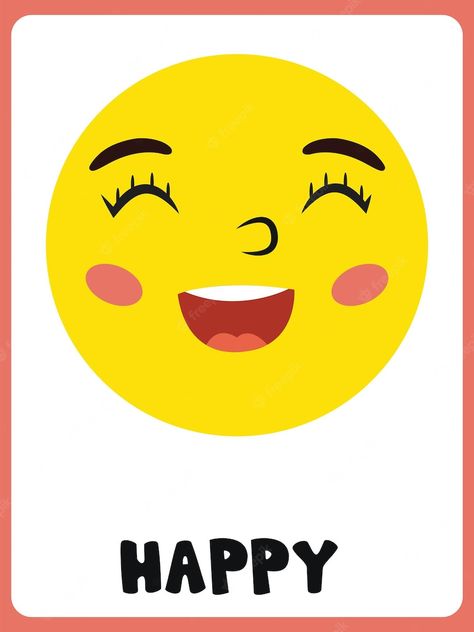 Premium Vector | Happy face clipart flashcard Emotional Emoji Face, Emotions And Feelings Flashcards, Emotions Emojis Printable, Emotions Photo Feelings, Emotion Emoji Faces, Emotions Poster For Kids, Emoji Emotions Faces, Happy Feelings Pictures, Emoji Art Happy