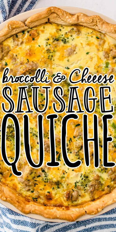 Broccoli and Cheese Sausage Quiche. This easy sausage quiche is perfect for any meal. It is super easy to put this savory pie together, bake and then enjoy. With a flaky pie crust, a delicious quiche filling of eggs, cheese, sausage, and broccoli this is a savory quiche the whole family will enjoy. Sausage Cheese Quiche, Easy Sausage Quiche, Quish Recipes, Cheese Quiche Recipes, Quiche Filling, Sausage Quiche Recipes, Broccoli Cheese Quiche, Broccoli Quiche Recipes, Breakfast Quiche Recipes Easy