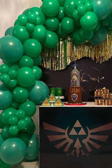 Legend Of Zelda Themed Birthday, Legend Of Zelda Themed Party, Link Zelda Birthday Party, Zelda Trunk Or Treat Ideas, Zelda Birthday Decorations, Zelda Bday Party, Zelda Party Ideas Birthdays, Zelda Botw Birthday Party, Zelda Tears Of The Kingdom Party