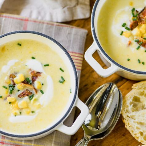 Sweet Corn Bisque - The View from Great Island Dutch Oven Soup Recipes, Creamy Sweet Corn, Soup For Fall, Dutch Oven Soup, Banana Snack Cake, Corn Bisque, Lost Kitchen, Quick Supper, Comfort Soups