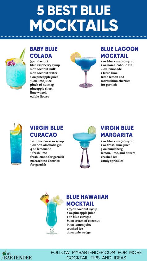 Blue Mocktails Blue Mocktail, Mocktail Drinks, Bartender Drinks, Alcohol Free Drinks, Blue Drinks, Drink Recipes Nonalcoholic, Yummy Alcoholic Drinks, Refreshing Drinks Recipes, Alcoholic Cocktails