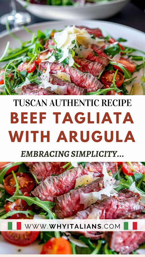 Seeking Tuscan Traditional Recipes? Look no further than Beef Tagliata, where tender sirloin, fresh arugula, and succulent cherry tomatoes dance on your palate, adorned with Parmesan shavings. Save this pin for later and satisfy your cravings! 🌿🥩🍅 Beef Tagliata Recipe, Traditional Tuscan Recipes, Authentic Tuscan Recipes, Tuscan Recipes Authentic, Tuscan Dishes, Tuscan Dinner Party, Beef Tagliata, Balanced Dinner Ideas, Tuscan Food