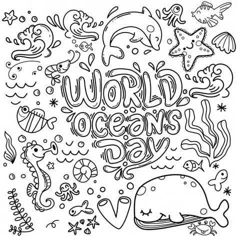 Ocean animal and plant doodle world's oc... | Premium Vector #Freepik #vector #water #nature #sea #fish Doodle Art Ocean Theme, Ocean Doodle Art, Doodle Art Ocean, Water Doodle Art, Under The Sea Doodles, Water Doodles, Doodle Ocean, Ocean Doodles, Doodle Fish