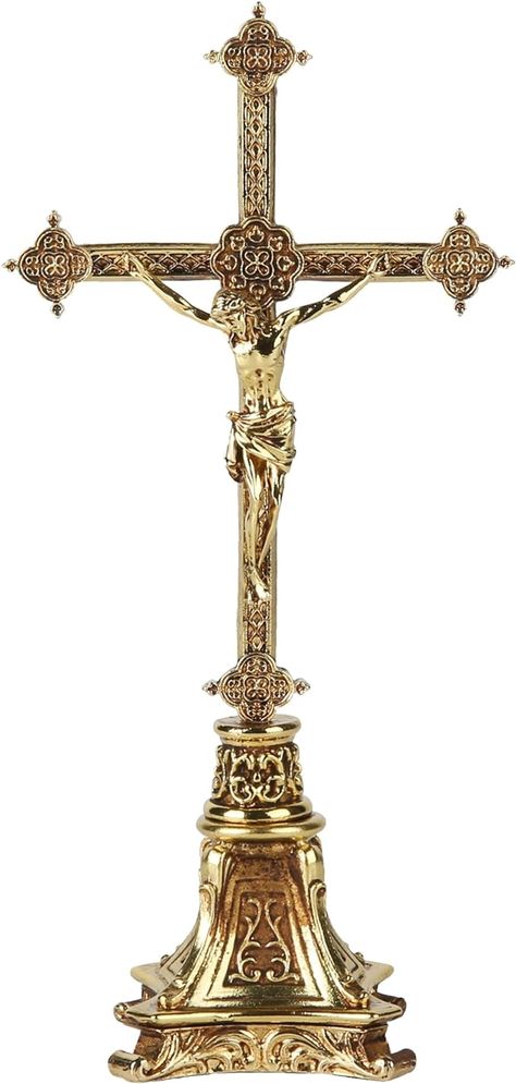 Amazon.com: BC Catholic Metal Standing Crucifix, Jesus Christ Cross for Altar, Catholic Wedding Gifts, Devout Home Décor, 8" H Zinc Alloy with Gold Plating from Buildclassic : Home & Kitchen Altar Catholic, Catholic Altar, Jesus Christ Cross, Christ Cross, Catholic Cross, Catholic Wedding, The Cross Of Christ, Wall Crosses, Gold Plating