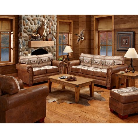 Outdoor Leisure Products Alpine Lodge 4 Piece Sofa Set | from hayneedle.com Lodge Sofa, 4 Piece Living Room Set, Lodge Furniture, Log Cabin Furniture, Furnitur Ruang Keluarga, Rustic Living Room Furniture, Cabin Living Room, Sofa L, Cabin Furniture