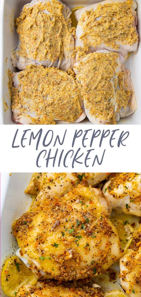 Lemon Pepper Chicken Breasts or Thighs - 40 Aprons Easy Gf Chicken Recipes, Lemon Pepper Breaded Chicken, How To Make Lemon Pepper Chicken, Breaded Lemon Pepper Chicken, Chicken Lemon Pepper Recipes, Baked Chicken Meal Prep, Lemon Pepper Whole Chicken, Gf Chicken Recipes, Chicken Recipes Lemon Pepper