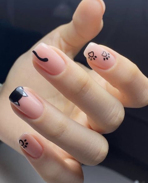 Cat Nail Designs, Minimal Nails Art, Hello Nails, Nail Drawing, Cute Simple Nails, Subtle Nails, Simple Gel Nails, Minimal Nails, Cute Gel Nails