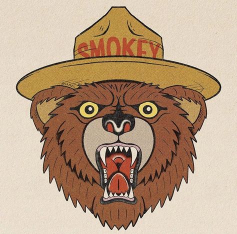 Smokey Bear Art, Smokey Bear Tattoo, Smokey The Bear Tattoo, The Bear Tattoo, Smoky The Bear, Art Inspired Tattoos, Smokey The Bear, Smokey Bear, Inspired Tattoos