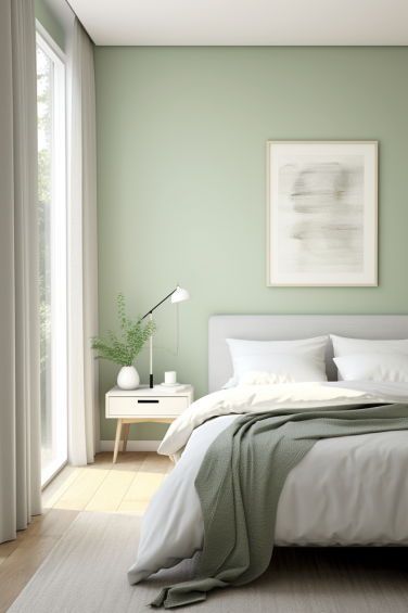 Looking for sage green bedroom ideas? Explore this roundup of soothing green hues, eco-friendly accents, and minimalist designs for a fresh update 🍃. Whether it's modern chic or rustic charm you're after, these ideas have you covered. #SageGreenBedroomIdeas Colours That Go With Green Bedrooms, Simple Bedroom Paint Ideas, Green And Wood Room, Light Green Wall Bedroom, Light Sage Green Bedroom, Green Bedroom Colors, Sage Green Bedroom Ideas, Light Green Bedrooms, Sage Bedroom