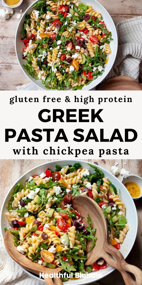 Homemade Vinaigrette Dressing, Easy Greek Pasta Salad, Chickpea Pasta Salad, Protein Pasta Recipes, Banza Chickpea Pasta, Vegetarian Pasta Salad, Gluten Free Pasta Salad, Healthy Pasta Salad Recipes, Greek Pasta Salad Recipe