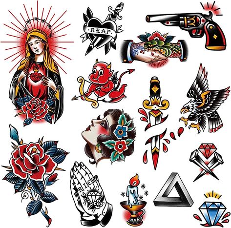 Amazon.com : PUSNMI Vintage Temporary Tattoo for Men Women Fake Tattoos for Halloween Face Leg Arm Neck Old School Tattoos Stickers for Club Sexy Flower Cool Eagle Tattoos : Beauty & Personal Care 03 Tattoo, Tattoo King, Cars Tattoo, Tattoo Number, Vintage Tattoos, Traditional Tattoo Old School, Hands Tattoo, Tattoo Vintage, Tattoo Neck