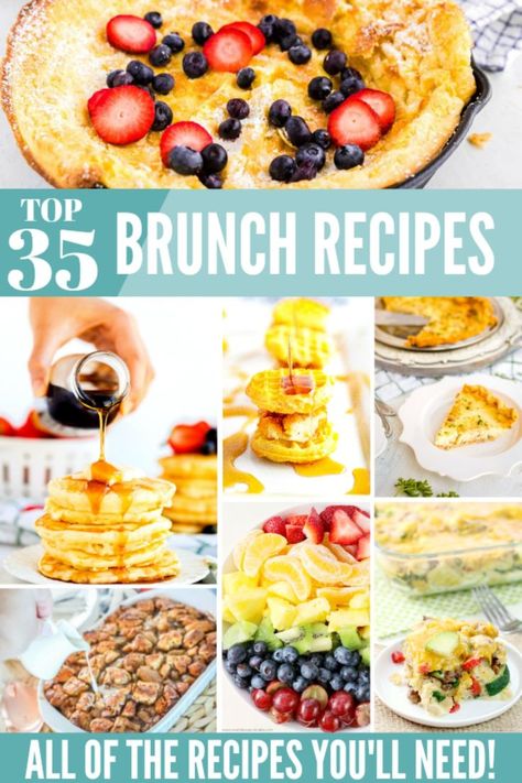 These 35 Brunch Recipes have you covered for year-round brunching! Here you'll find main dishes, casseroles, egg dishes, side dishes, sweets, sweetbreads, appetizers, salads, fluff salads, and drinks! #brunch #brunchrecipes #brunchideas #brunchcasseroles #bruncheggdishes #brunchdesserts #brunchsweets #brunchbread #brunchsides #brunchdrinks #brunchappetizers #foodfolksandfun Host Brunch, Summer Brunch Recipes, Sweet Brunch Recipes, Sweet Brunch, Breakfast Cocktails, Best Brunch Recipes, I Am Baker, Easter Brunch Food, Breakfast And Brunch