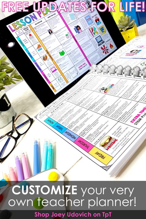 Being organized as a teacher has never been so easy! This editable teacher planner and organization system is filled with everything you need to get and stay organized as a primary, elementary or secondary teacher. This #JoeyUdovich Planner is ready to print or use digitally through Google Drive. Customize your cover and pages from the many choices. Includes pages for organizing student information, lesson plans, substitute plans, student data tracking and more. #TeacherPlanner #TeacherBinder Joey Udovich, Vetenskapliga Experiment, Organized School, Teacher Reflection, Editable Teacher Planner, Student Data Tracking, Binder System, Substitute Binder, Planner System