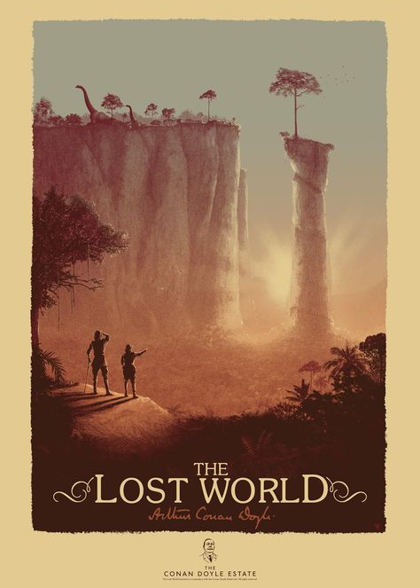 Sir Arthur Conan Doyle’s “The Lost World”, by Matt Ferguson #mattferguson #thelostworldprint Matt Ferguson, Edinburgh Poster, Omg Posters, Movie Art Poster, Tales From The Loop, Classic Sci Fi Movies, Book Painting, Cretaceous Period, Sir Arthur Conan Doyle