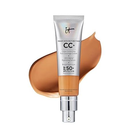 Amazon.com: IT Cosmetics Your Skin But Better CC+ Cream, Tan (W) - Color Correcting Cream, Full-Coverage Foundation, Hydrating Serum & SPF 50+ Sunscreen - Natural Finish - 1.08 fl oz : Beauty & Personal Care Color Correcting Cream, It Cosmetics Cc Cream, Color Correcting, Perfect Complexion, Natural Sunscreen, Full Coverage Foundation, Skin Imperfection, It Cosmetics, Protector Solar