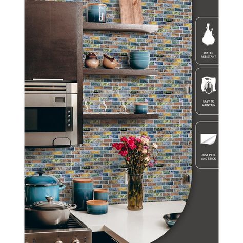 Art3d Peel and Stick Kitchen Backsplash Tile Sticker 12" X 12" Faux Ceramic Tile Design (10-Pack) - Walmart.com Peel And Stick Kitchen, Vinyl Backsplash, Tile Backsplash Bathroom, Colorful Backsplash, Self Adhesive Wall Tiles, Stick Tile Backsplash, 3d Epoxy, Smart Tiles, Peel N Stick Backsplash