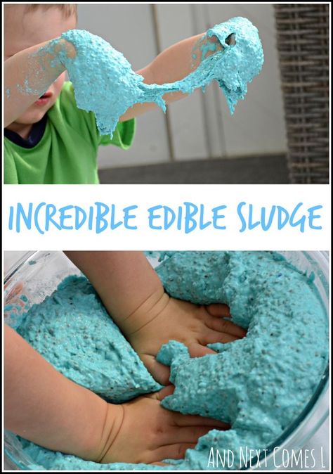 Edible sludge sensory play for kids - a messy slime-like dough from And Next Comes L Moon Dough, Clay Easy, Play For Kids, Butter Slime, Baby Sensory Play, Model Magic, Sensory Activity, Toddler Sensory, Soft Clay