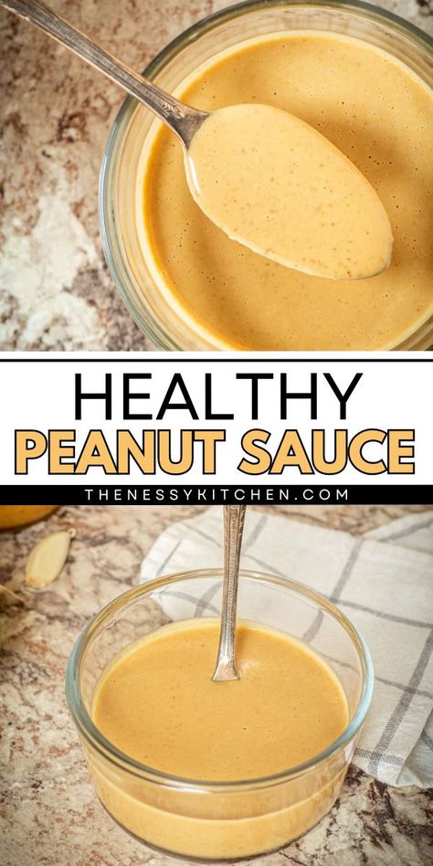 Try this simple sauce idea! This peanut butter sauce is an easy homemade condiment. Wholesome yet full of flavor, this healthy peanut sauce recipe is a winner! Use it as a dipping sauce for spring rolls, drizzling over a stir fry, a topping for noodles, and more! Healthy Peanut Sauce, Spring Roll Sauce, Easy Peanut Sauce, Easy Sauce Recipe, Homemade Peanut Sauce, Healthy Protein Bars, Vegetable Dips, Peanut Sauce Recipe, Thai Peanut Sauce