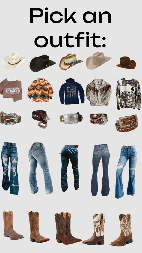 Country Outfits Without Boots, Western Pjs, Pick A Outfit, Country Outfit Ideas, Pick An Outfit, Western Outfit Ideas, Cute Cowgirl Outfits, Casual Country Outfits, Country Fits