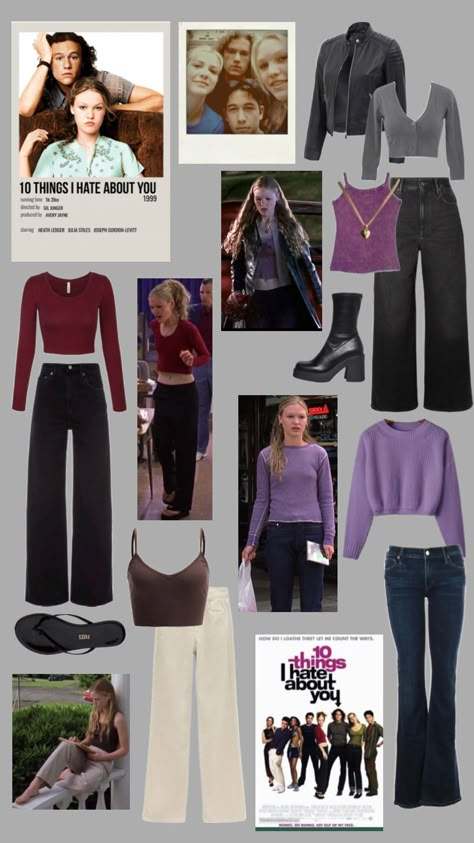 Kat Stratford Costume, Kat Stratford, 90’s Outfits, Julia Stiles, 90s Inspired Outfits, 10 Things I Hate About You, Downtown Outfits, Tv Show Outfits, Movies Outfit