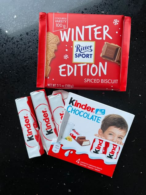 Kinder chocolate, Ritter sport winter edition Ritter Sport Chocolate, Red Chocolate, Ritter Sport, Sports Aesthetic, Handbag Essentials, Christmas Feeling, Christmas Sweets, Locked Wallpaper, Chocolate Treats