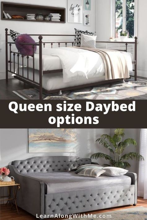 Did you know they make queen size daybeds?  Yes, some companies do make these large daybeds. So you can get seating during the day and a big sleeping area at night. 
In this article we look at 13 great examples of Queen size daybeds.

These are good options for adults that have a studio apartment (Bachelor suite) and they want to make the most out of the limited space they have.


#queendaybed  #queensizedaybed  #bedroomorganization  #bedroomfurniture Queen Size Day Bed Frame, Queen Size Metal Daybed, Day Beds Queen Size, Turn Queen Mattress Into Couch, Queen Size Day Bed Ideas, Queen Sized Day Bed, Convert Bed To Daybed, Daybed For Adults, Day Bed To Queen