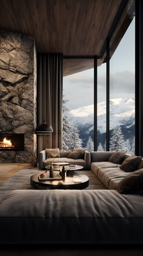 Modern Mountain Interior, Modern Mountain Design, Prythian Courts, Mountain House Interior, Mountain Interior Design, Resort Interior Design, Mountain Home Interiors, Winter Court, Mountain Modern Home