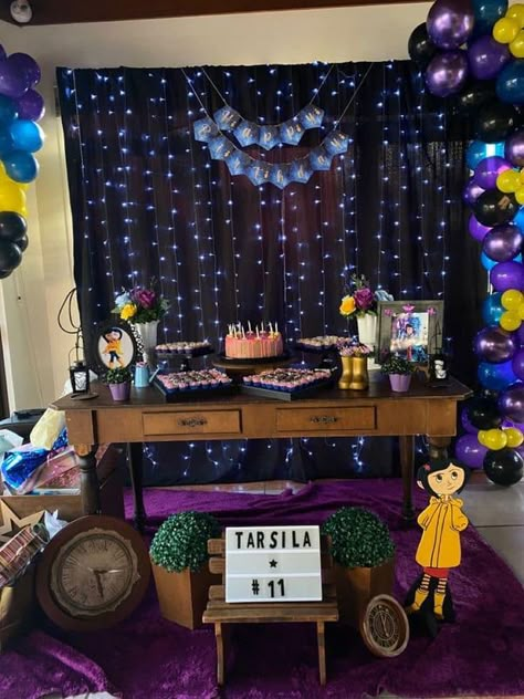 Caroline Birthday Party Ideas, Coraline Themed Sweet 16, Coraline Bday Party Ideas, Coraline Theme Quince, Coralline Birthday Theme, Coraline Birthday Party Decoration, Coraline Sweet 16, Coraline Quinceanera Theme, Coraline Decorations Party Ideas