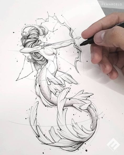 Sagittarius Tattoo Designs, Siren Tattoo, Mermaid Tattoo Designs, Sagittarius Tattoo, Capricorn Tattoo, Mermaid Artwork, Mermaid Drawings, Sketch Tattoo, Mermaid Tattoo