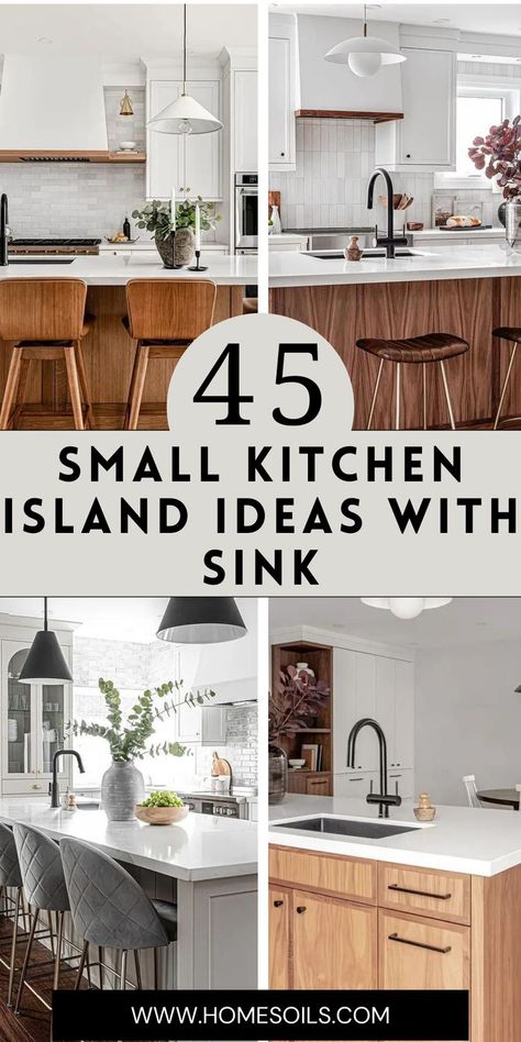 45 small kitchen ideas island sink Small Kitchen Ideas Island, Small White Kitchen With Island, Styling Kitchen Island, Kitchen Island With Sink And Seating, Sink In Island Kitchen, Kitchen Ideas Island, Island With A Sink, Island Sinks, Kitchen Island Layout