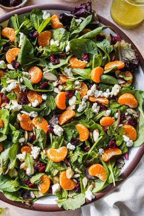 Fresh & Easy Mandarin Orange Salad | Walder Wellness, RD Salad With Tangerines, Orange Cranberry Salad, Spinach Mandarin Orange Salad, Tangerine Salad Recipes, Tangerine Salad, Tangerine Recipes, Walder Wellness, Mandarin Salad, Mandarin Orange Salad