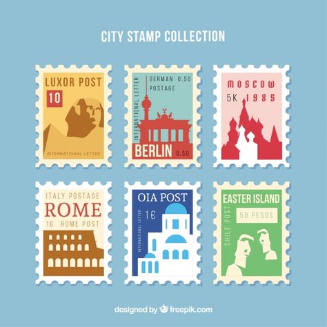 City stamps collection in flat style | Free Vector #Freepik #freevector #travel #city #stamp #world Post Stamp Design Ideas, Stamp Poster Design, City Stickers Design, Travel Stamp Design, Post Stamp Design, Mail Stamp Design, Stamps Illustration, Stamp Design Ideas, Landmark Design