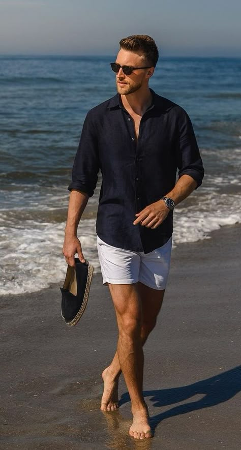 Mens Vacation Outfits, Best Summer Shoes, Vacation Outfits Men, Beach Outfit Men, Summer Holiday Outfits, Mens Summer Outfits, Mens Casual Outfits Summer, Male Clothes, Mens Casual Dress Outfits