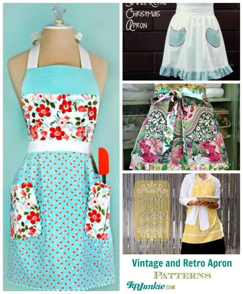 Free Vintage and Retro Apron Patterns! Vintage Apron Pattern Free Retro, Diy Apron Pattern, Retro Apron Patterns, Beginner Sewer, Free Apron Pattern, Vintage Apron Pattern, Apron Pattern Free, Half Aprons, Diy Apron