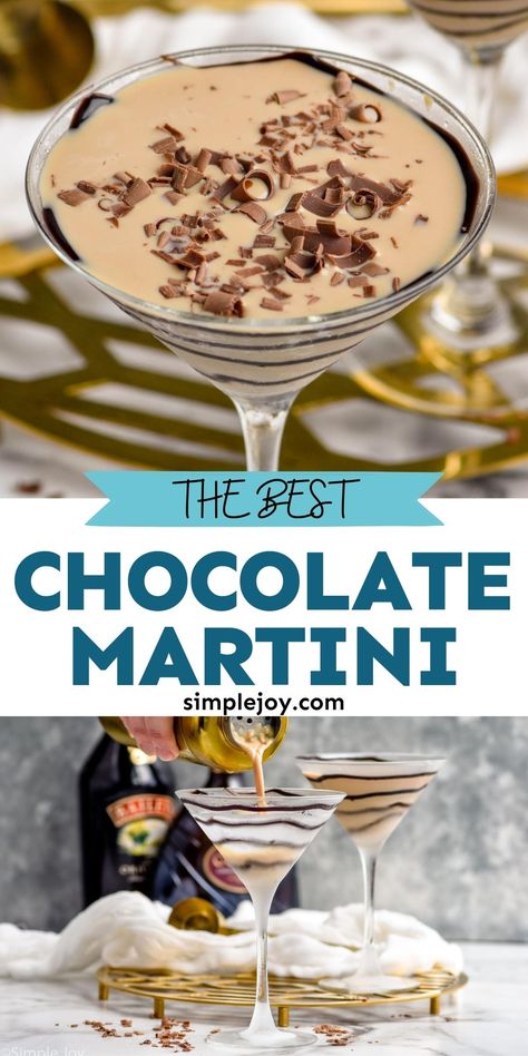 This delicious Chocolate Martini is only three ingredients, and it is the perfect after dinner treat! I love dessert cocktails. Best Chocolate Martini, Served By Sammy, Hot Chocolate Martini Recipe, Easy Chocolate Martini Recipe, Fancy Martini Recipes, Martini Recipes Tequila, Baileys Chocolate Liquor Recipes, Yummy Martini Recipes, Choc Martini Recipe