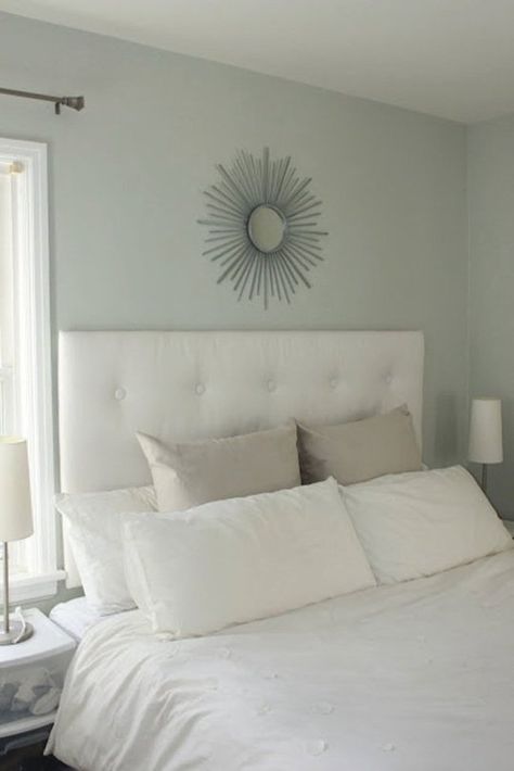 If you believe in calming colors in the boudoir, Misty China Rain (30GY 73/053) is the most soothing grey-green around. Glidden Paint Colors, China Rain, Small Basement Remodeling, Glidden Paint, Style Parisienne, Blue Paint Colors, Grey Paint Colors, Best Paint Colors, Best Paint