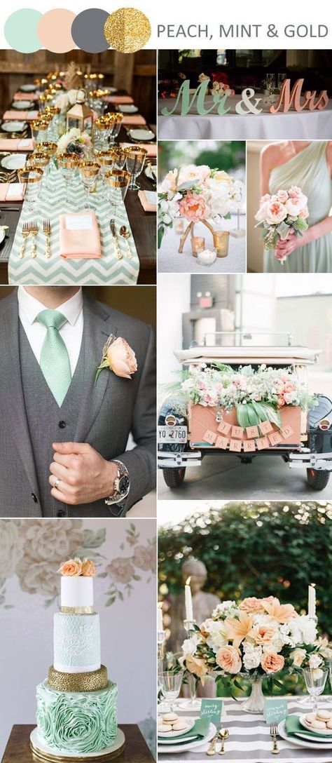 Mint Green Wedding, Wedding Themes Spring, Wedding Mint Green, Mint And Gold, Green Themed Wedding, Wedding Colour, Mint Wedding, Wedding Theme Colors, Peach Wedding