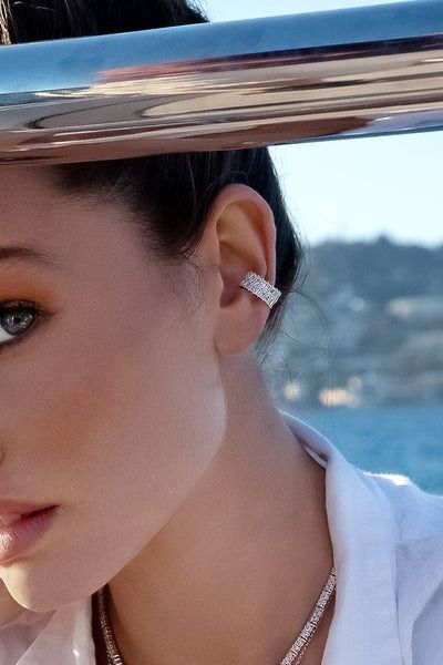 Discover APM Monaco slide-on and piercing ear cuffs. Chic, feminine, statement, and dainty pieces for everyday. Modern Hoop Earrings, Apm Monaco, Glamorous Style, White Stone, Necklace Sizes, Contemporary Fashion, Stone Settings, Bracelet Sizes, Earring Necklace