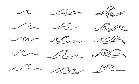 Cute Small Ocean Tattoos, Waves Sketch Simple, Tiny Tattoo Wave, 4 Wave Tattoo, Four Waves Tattoo, Wave Design Tattoo, 3 Waves Tattoo Simple, Water Wave Tattoo Design, Wave Tattoos Simple