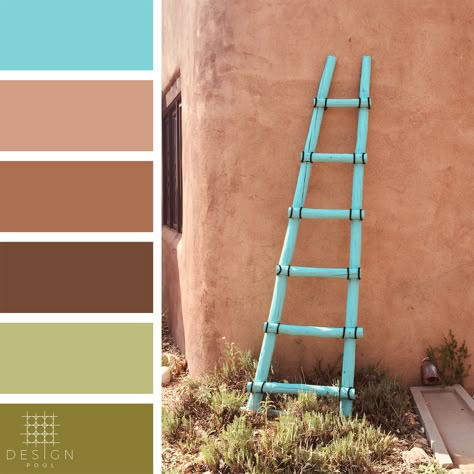 Color Palettes from Design Pool - Color and Design Specialists - Green, Terracotta, Santa Fe, New Mexico. Sign up for our trend letter and view all of our great designs for residential and commercial interiors on www.designpoolpatterns.com Santa Fe Color Palette, Best Greige Paint, Best Greige, Desert Color Palette, Southwestern Colors, Southwest Colors, Terracotta And Green, New Mexico Homes, House Paint Color Combination