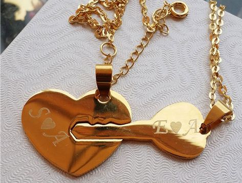 Heart And Key Necklace, His And Hers Necklaces, Couples Necklaces, Matching Necklaces For Couples, Boyfriend Necklace, Necklace Couple, Necklace Set Gold, Delicate Choker, Necklace Combo