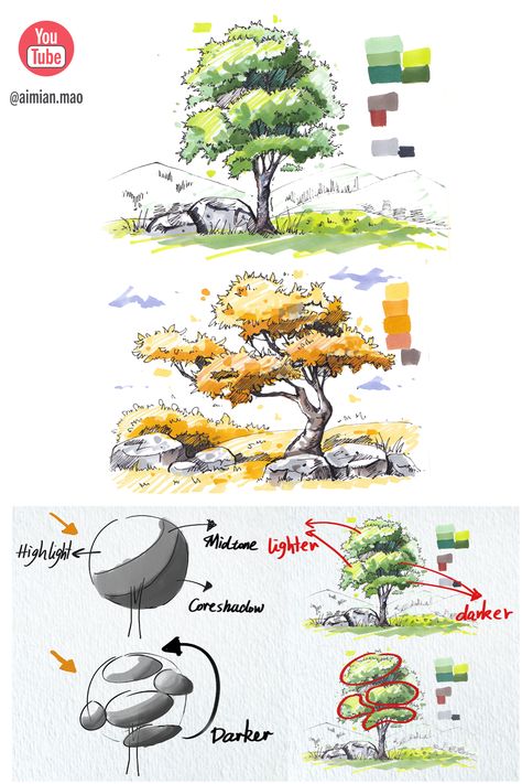 How To Draw Trees, Draw Trees, Landscape Design Drawings, Landscape Architecture Drawing, Nature Sketch, Tree Sketches, Landscape Sketch, Architecture Design Sketch, Architecture Drawing Art