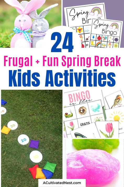 24 Fun + Frugal Spring Break Kids Activities- Don't break the bank this spring break - try these fun and frugal activities for kids! These ideas are easy to do at home and will keep your kids busy all week long. | #kidsCrafts #kidsActivities #springBreak #crafts #ACultivatedNest First Day Of Spring Activities, Spring Break For Kids, Spring Craft Activities, Spring Break Kids Activities, Spring Break Activities For Kids, Outdoor Spring Activities, Spring Activities For Preschoolers, Spring Activities For Toddlers, Spring Break Activities