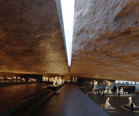 Gallery of Kengo Kuma Proposes a Sensory Journey for The National Archaeological Museum in Athens, Greece - 1 Underground Architecture, Memorial Architecture, Faux Brick Wall, David Chipperfield Architects, Casa Cook, Conceptual Drawing, Floating Garden, Kengo Kuma, Bjarke Ingels